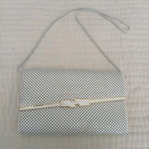 ELKA Handbag  Vintage Clutch Purse White Metal Mesh‎ 60's W/ Hide Away Strap